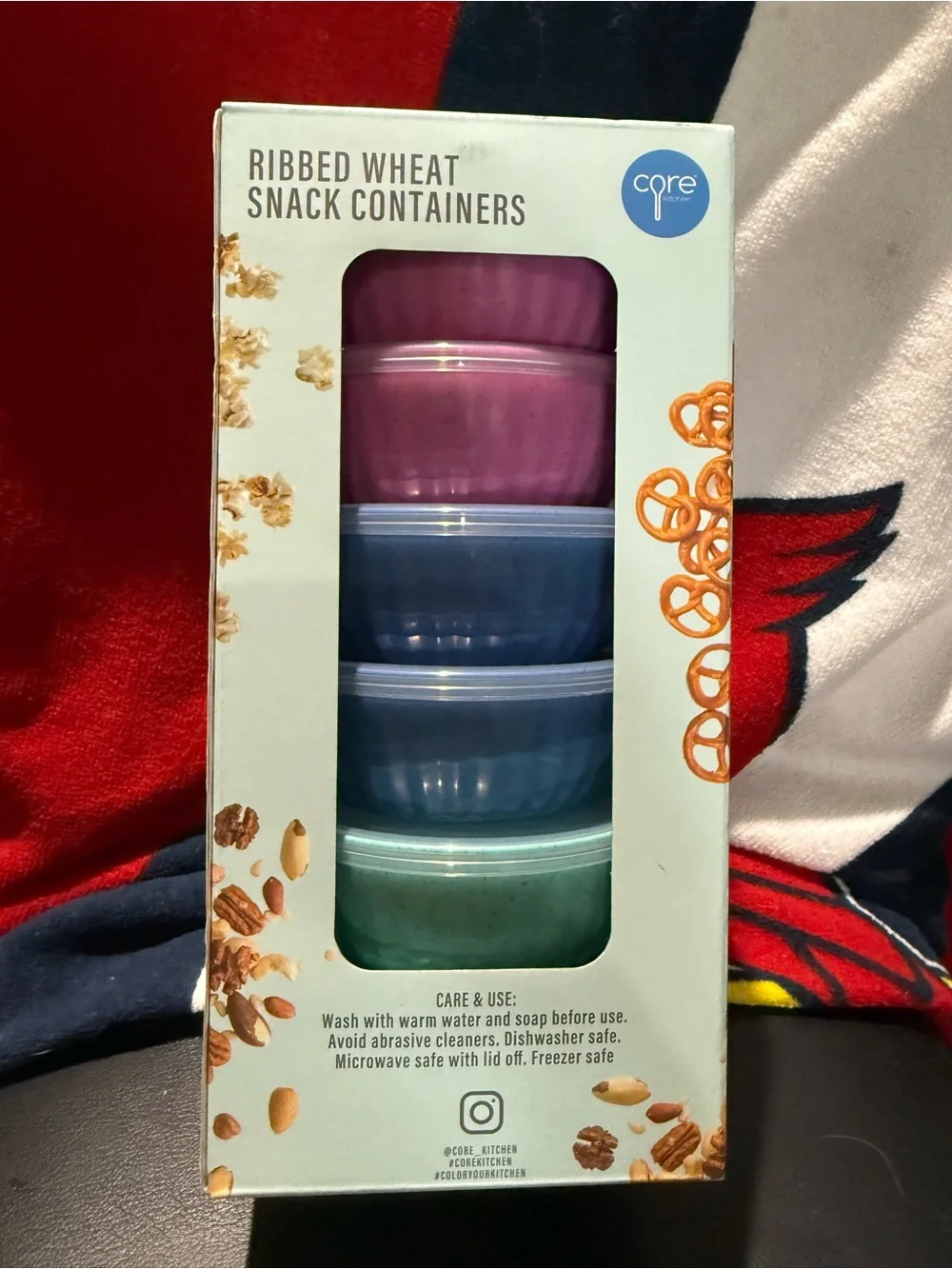 Core Ribbed Wheat Snack Containers - Multi Color Stackable Set